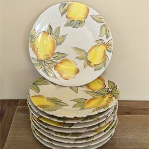 Artimino Lemon Fruit 8.75" Plates Lunch Salad Dessert Tuscan Stoneware -Set Of 9